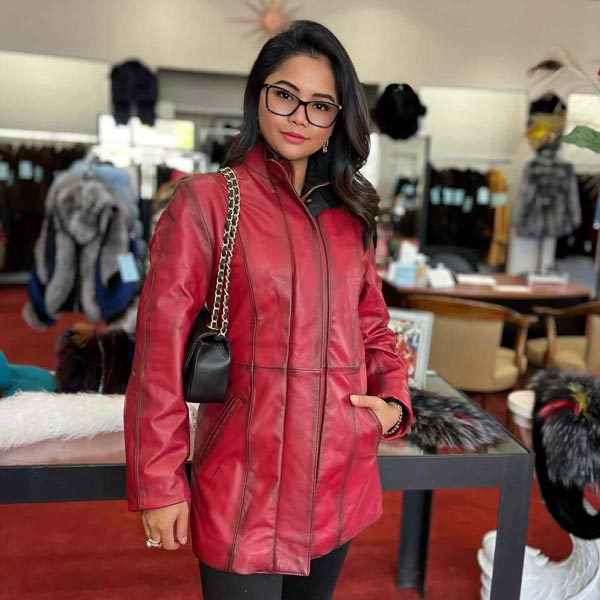 lady in red jacket