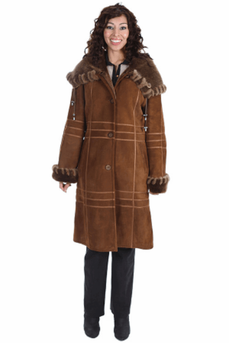 18. Shearling Coat w/ mink Whipstitch Trim & Hood